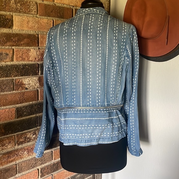 Given Kale Blue Denim Light Jacket Patterned Top - Picture 3 of 5